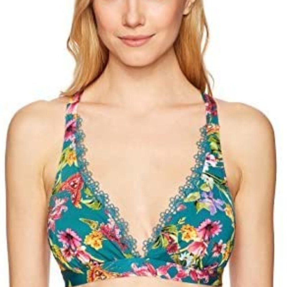 NEW Blue Black Floral Print Eden Print Lace Bikini Swim Set Size Small - Picture 6 of 8